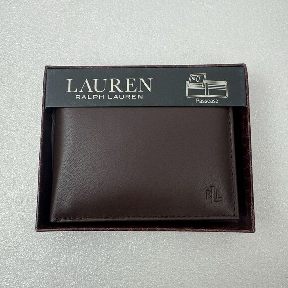 Lauren Ralph Lauren Brown Burnished Leather Passcase Wallet - Picture 1 of 8